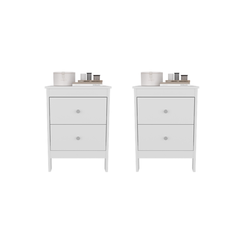 Pemberly Row Set of 2 Nightstands with Drawers in White Finish
