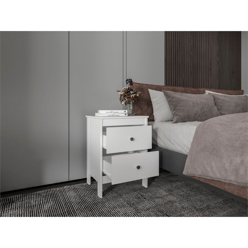 Pemberly Row Set of 2 Nightstands with Drawers in White Finish