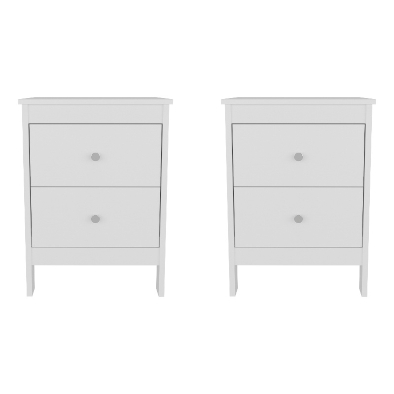 Pemberly Row Set of 2 Nightstands with Drawers in White Finish