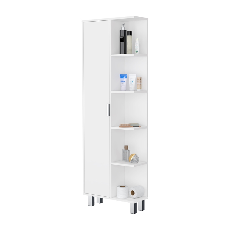 Pemberly Row Randall Linen Cabinet with Shelves in White Finish