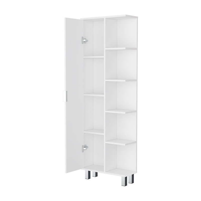 Pemberly Row Randall Linen Cabinet with Shelves in White Finish