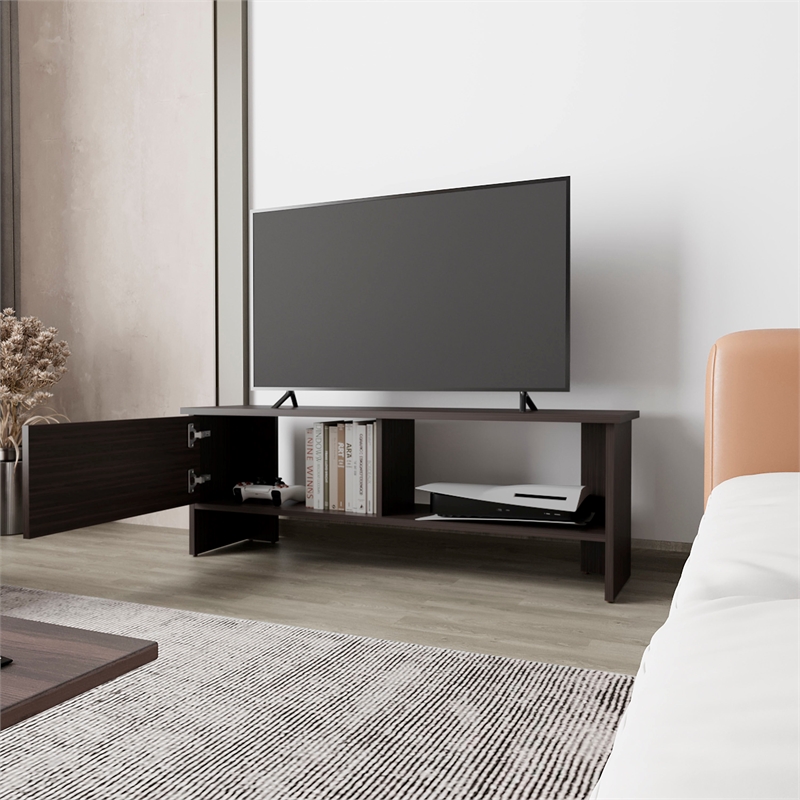 Pemberly Row Entertainment Center 1-Door Engineered Wood Walnut Finish