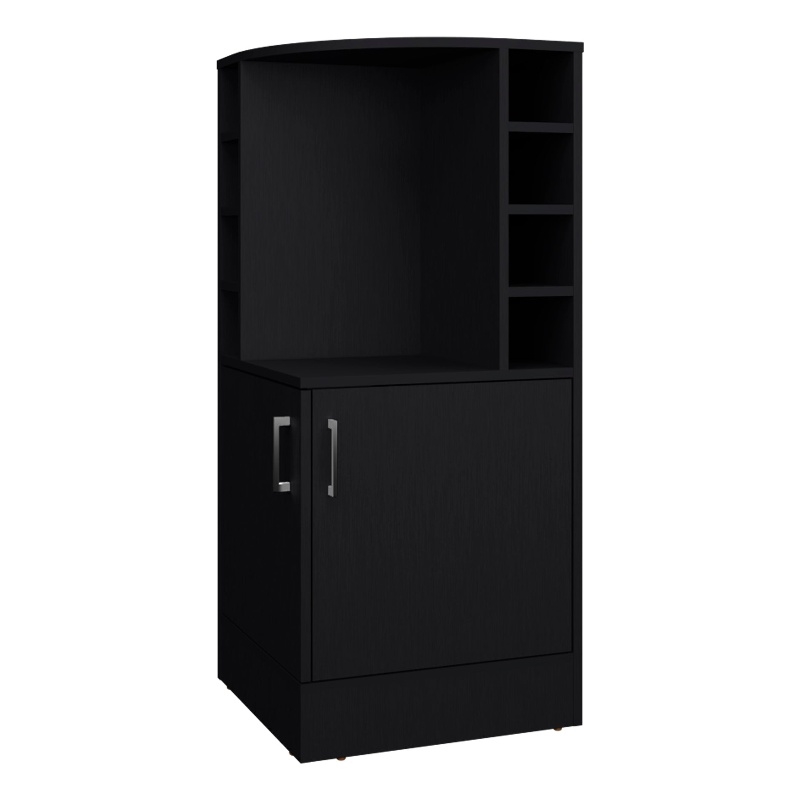 Pemberly Row Bar Cabinet with Bottle Rack and Open Shelves in Black Finish