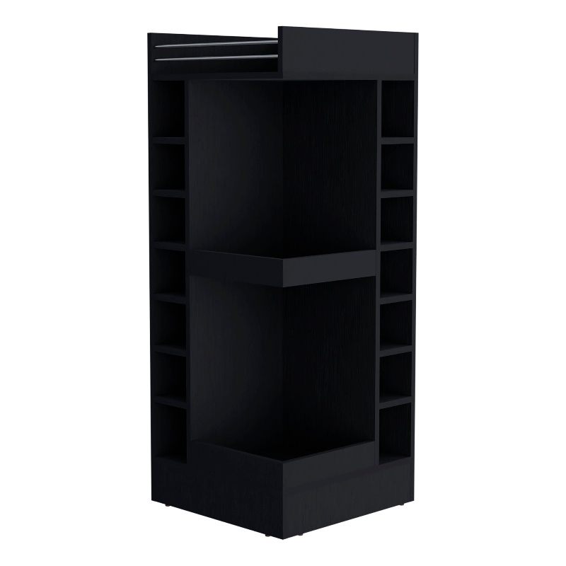 Pemberly Row Corner Bar Cabinet with Wine Rack in Black Finish