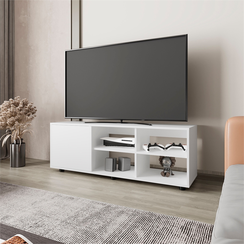 Pemberly Row TV Stand with Door Engineered Wood White 51.2