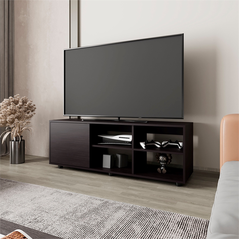 Pemberly Row TV Stand with Door Engineered Wood Black 51.2
