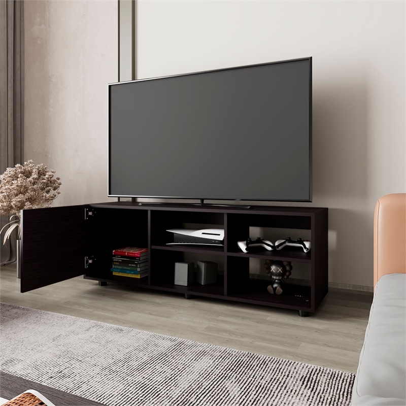 Pemberly Row TV Stand with Door Engineered Wood Black 51.2