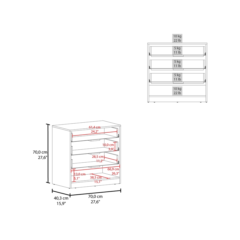 Pemberly Row Lowrys 3-Drawer Dresser in Natural Oak and Matte Grey