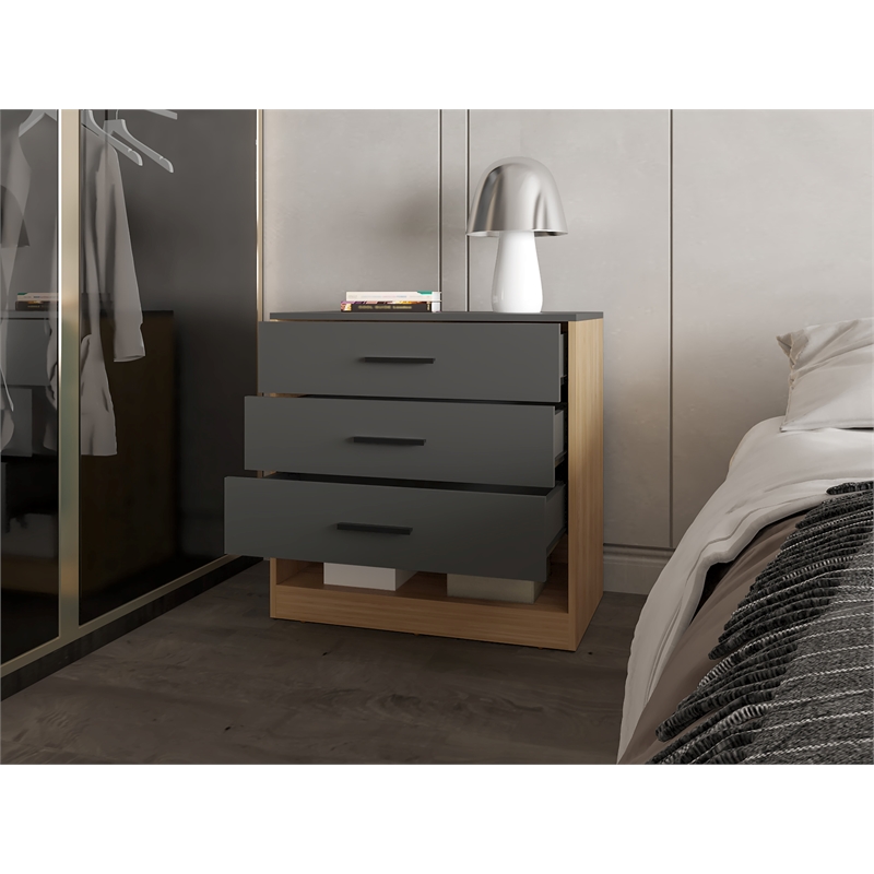 Pemberly Row Lowrys 3-Drawer Dresser in Natural Oak and Matte Grey