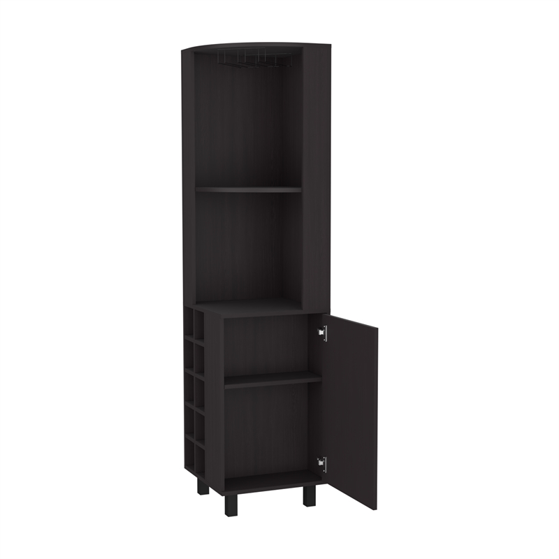 Pemberly Row Leah Corner Bar Cabinet with Wine Rack in Black Wengue