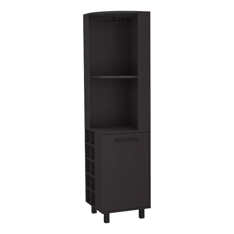 Pemberly Row Leah Corner Bar Cabinet with Wine Rack in Black Wengue