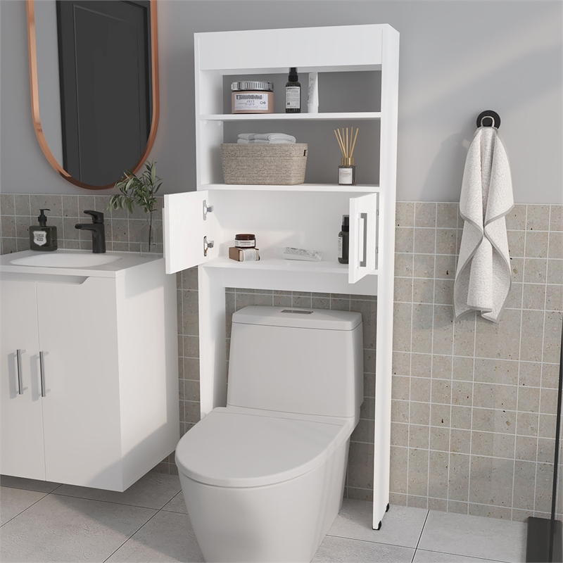 Pemberly Row Bathroom Cabinet with 2 Doors White Engineered Wood