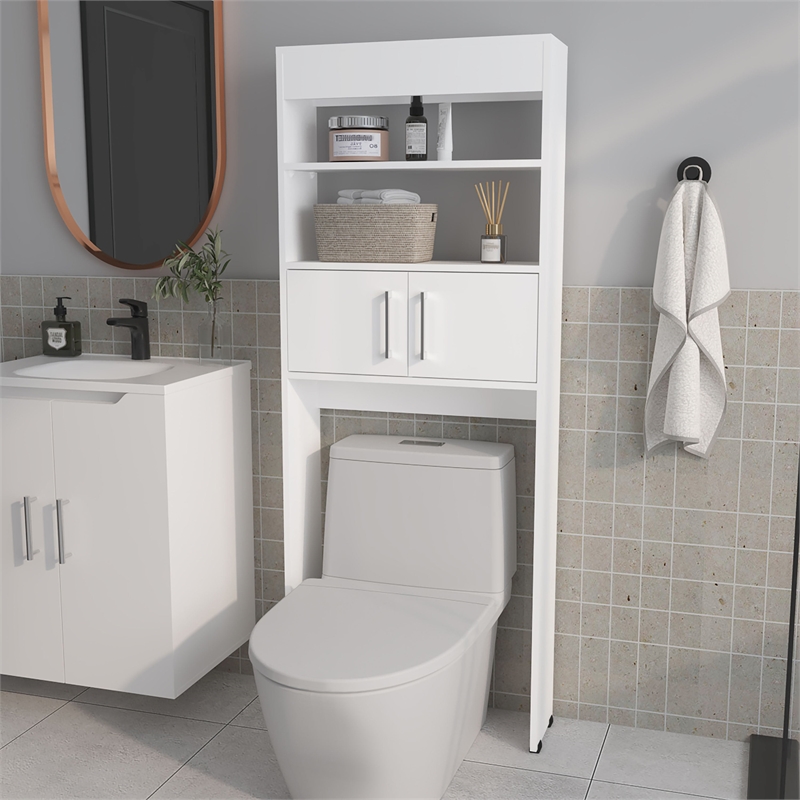 Pemberly Row Bathroom Cabinet with 2 Doors White Engineered Wood