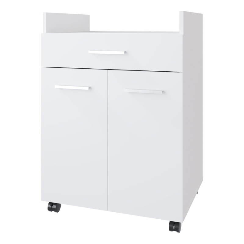 Pemberly Row Burnside Kitchen Cart with 2 Doors and Drawer White