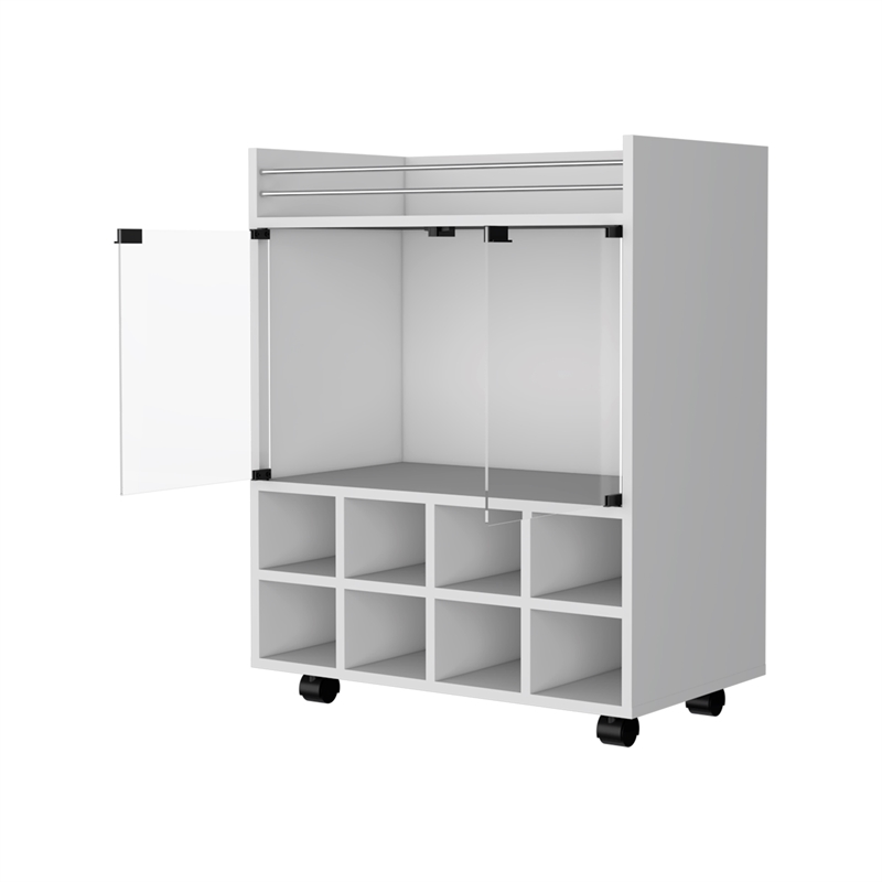 Pemberly Row Rolling Bar Cart with Bottle Rack in White Finish