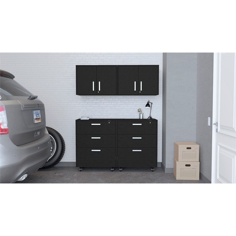 Pemberly Row Stowe 4 Piece Garage Storage Set Engineered Wood Black