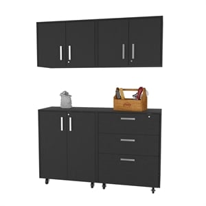 Pemberly Row Conway 4 Piece Garage Set Engineered Wood Black Finish