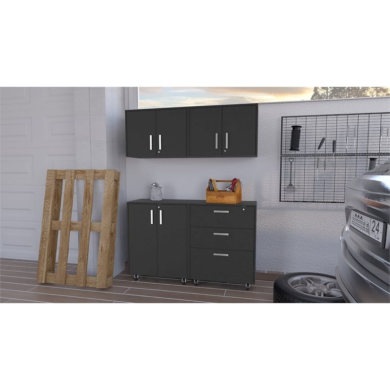 Pemberly Row Conway 4 Piece Garage Set Engineered Wood Black Finish