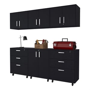Pemberly Row Keene 6 Piece Garage Set Black Engineered Wood Finish