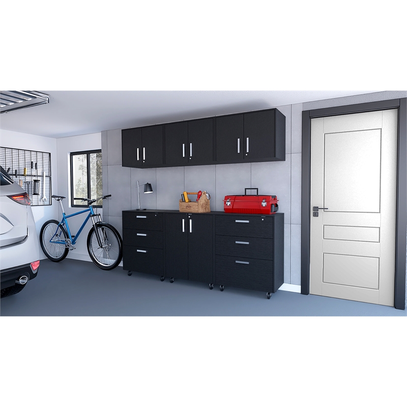 Pemberly Row Keene 6 Piece Garage Set Black Engineered Wood Finish