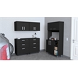 Pemberly Row 5 Piece Garage Set with Pantry and Wall Cabinets in Black