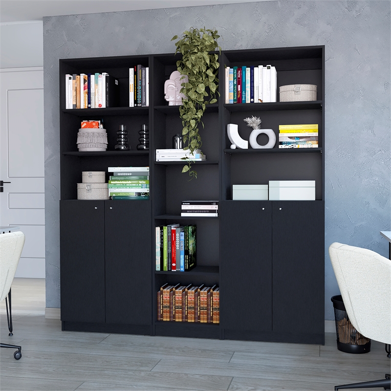Pemberly Row Grants 3-Piece Black Living Room Set in Engineered Wood