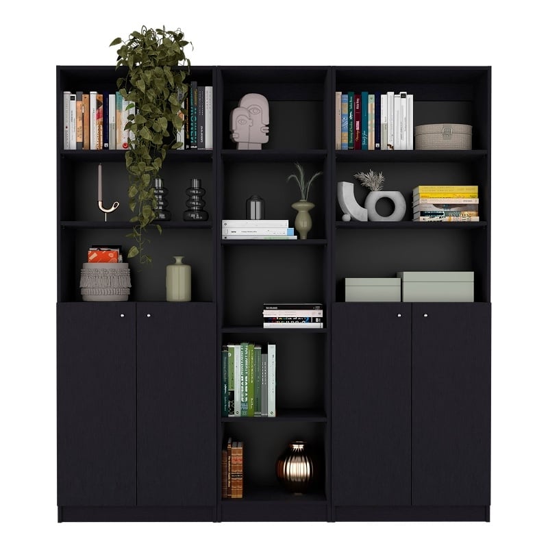 Pemberly Row Grants 3-Piece Black Living Room Set in Engineered Wood