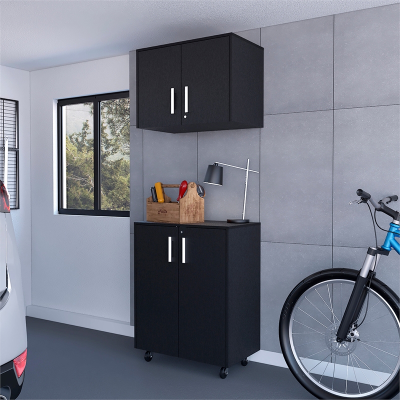 Pemberly Row 2 Piece Garage Set in Black Engineered Wood