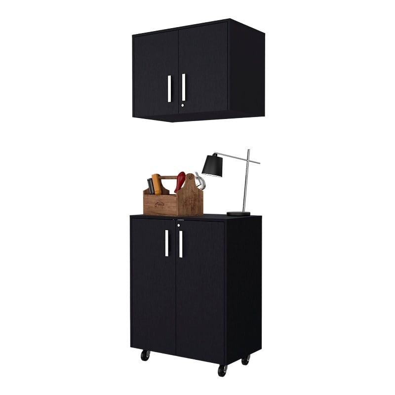 Pemberly Row 2 Piece Garage Set in Black Engineered Wood
