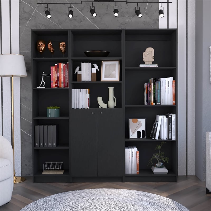 Pemberly Row Marana 3 Piece Living Room Set in Black Engineered Wood