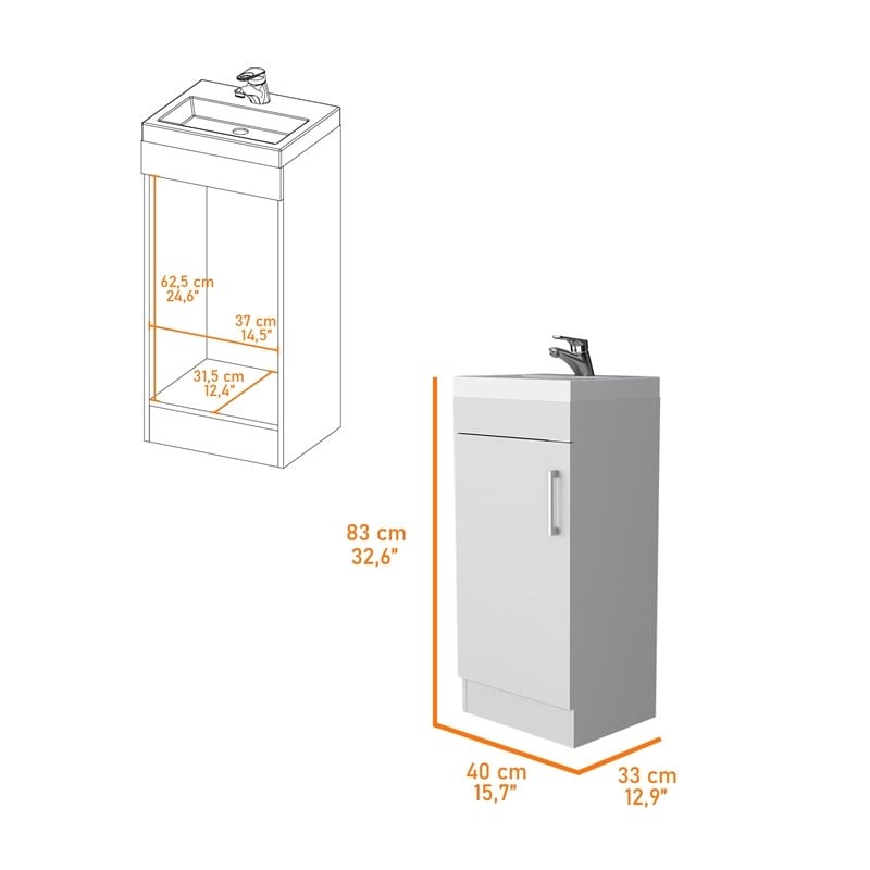 Pemberly Row Madrid Bathroom Vanity 1-Door Engineered Wood White