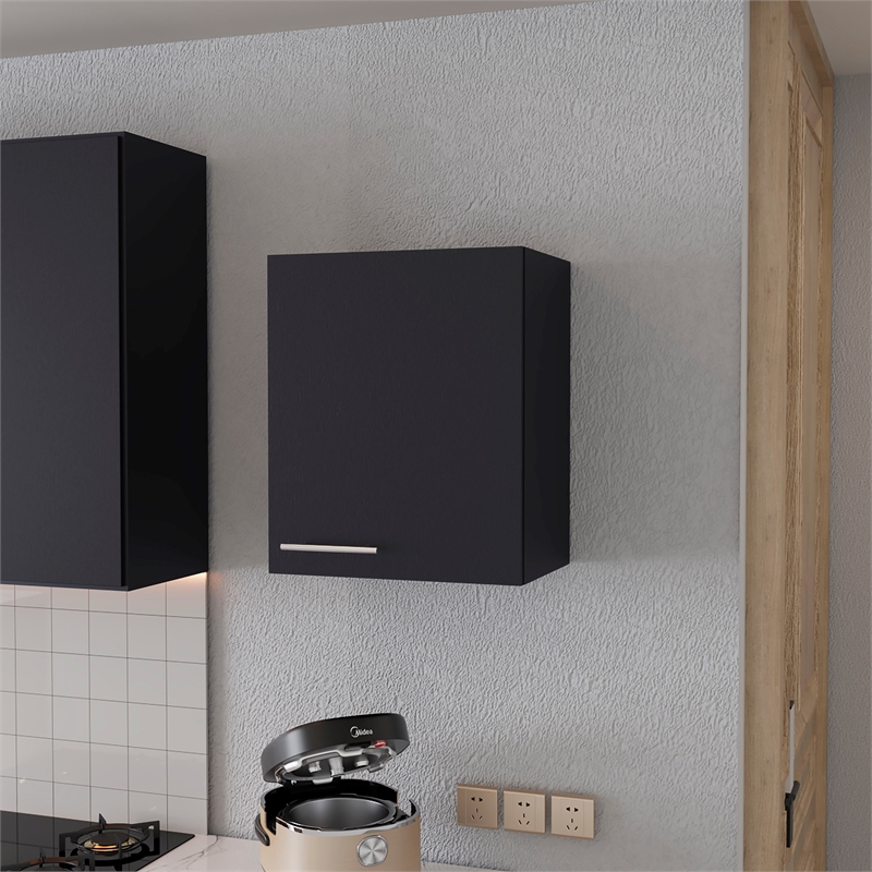 Pemberly Row Wall Cabinet with 1 Door in Black Engineered Wood
