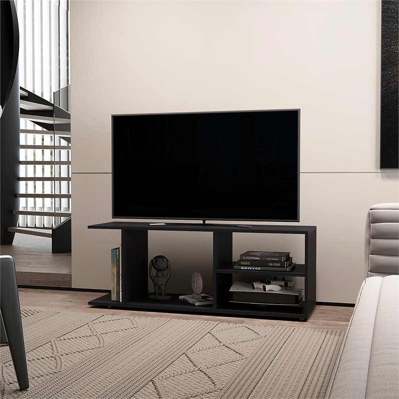 Pemberly Row Console Table with Open Storage Engineered Wood Black