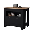 Pemberly Row Kitchen Island with 2 Doors and 3 Shelves in Black Wood