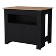 Pemberly Row Kitchen Island with 2 Doors and 3 Shelves in Black Wood