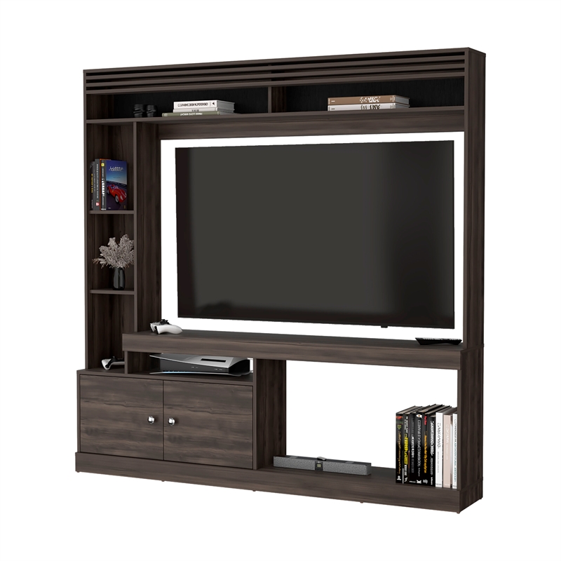 Pemberly Row Rock House Entertainment Center in Stained Walnut Finish