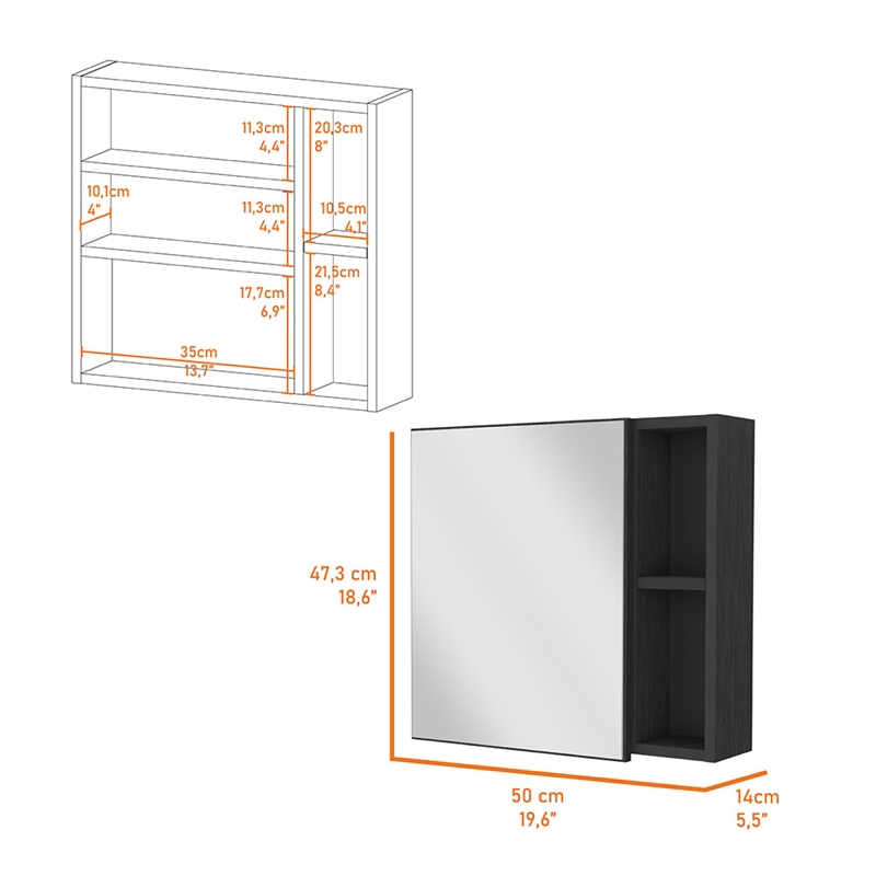 Pemberly Row 2-Shelf Medicine Cabinet in Engineered Wood Black Finish
