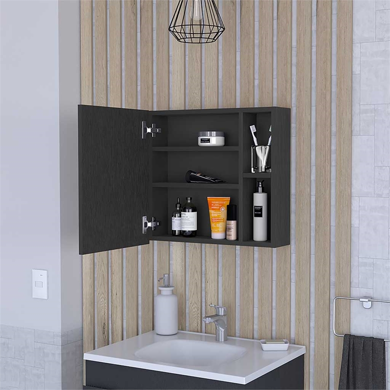 Pemberly Row 2-Shelf Medicine Cabinet in Engineered Wood Black Finish