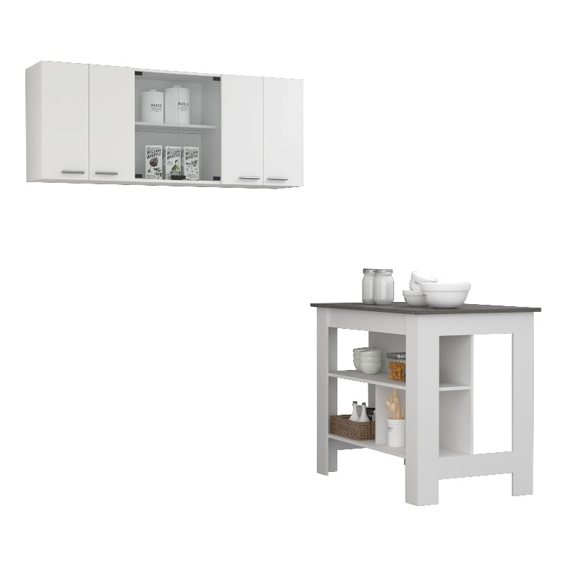 Pemberly Row 2-Piece Engineered Wood Kitchen Set in White/Onyx