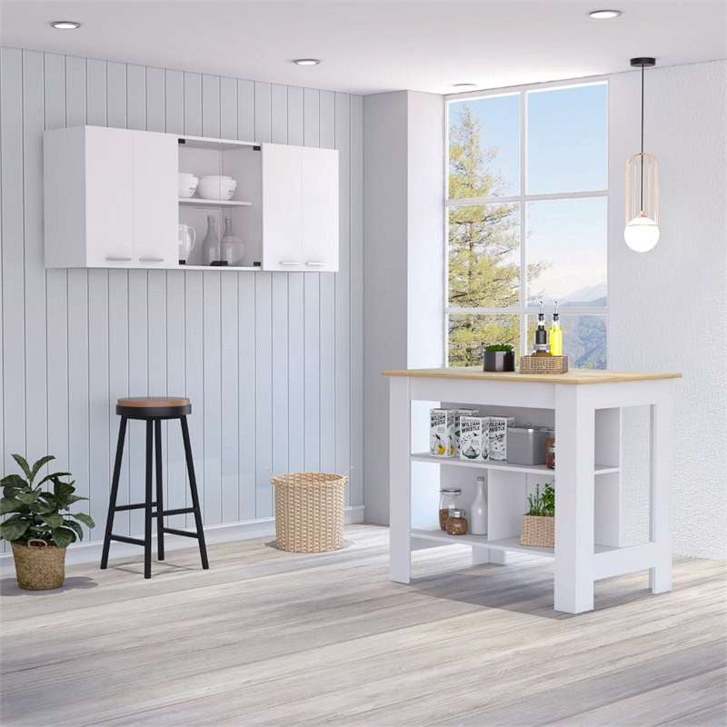Pemberly Row 2-Piece Engineered Wood Kitchen Set in White/Light Oak