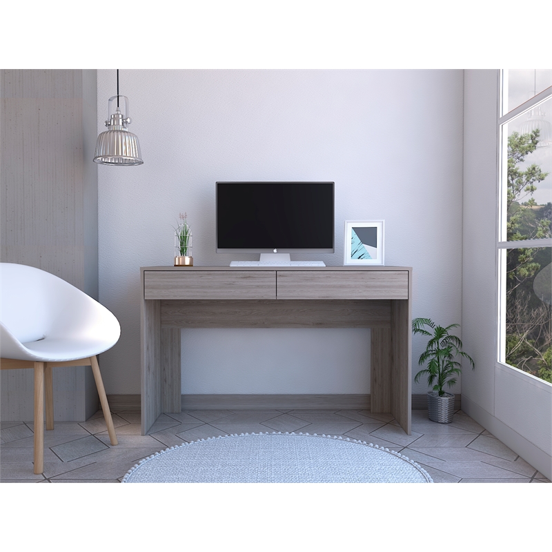 Pemberly Row Computer Desk with 2 Drawers in Particle Board Gray