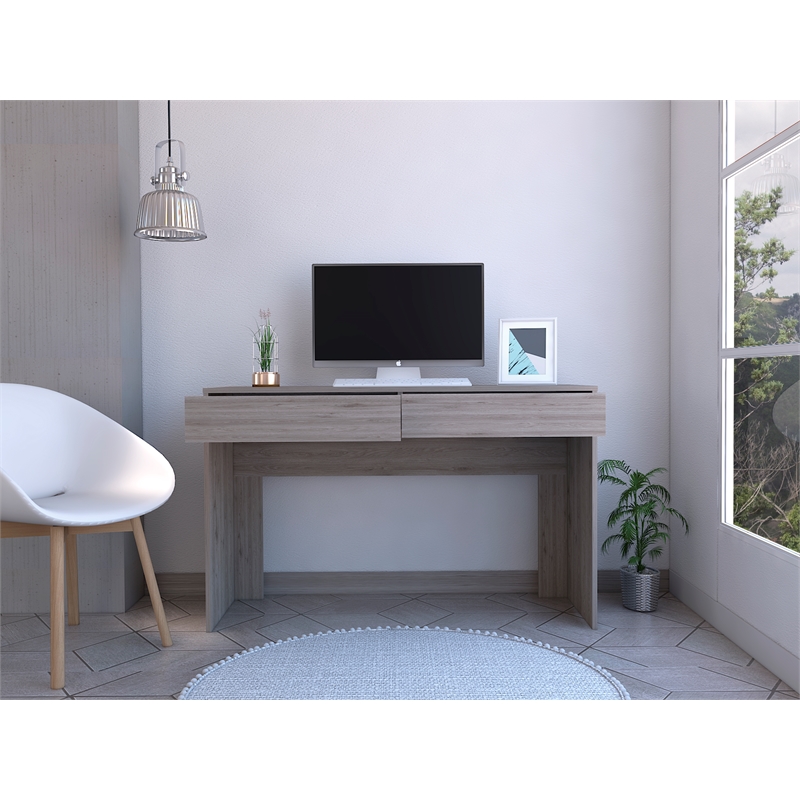 Pemberly Row Computer Desk with 2 Drawers in Particle Board Gray