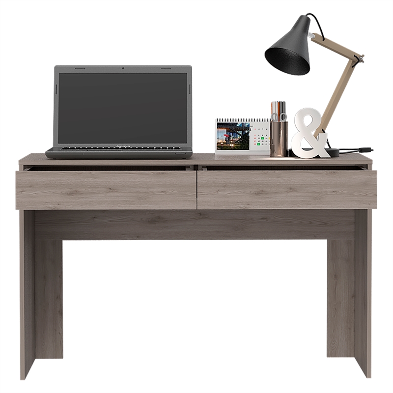 Pemberly Row Computer Desk with 2 Drawers in Particle Board Gray