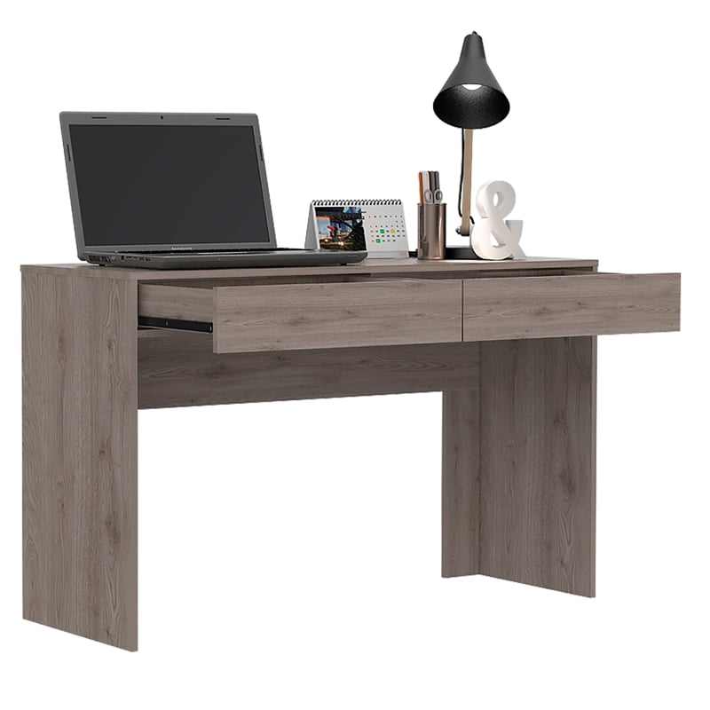 Pemberly Row Computer Desk with 2 Drawers in Particle Board Gray