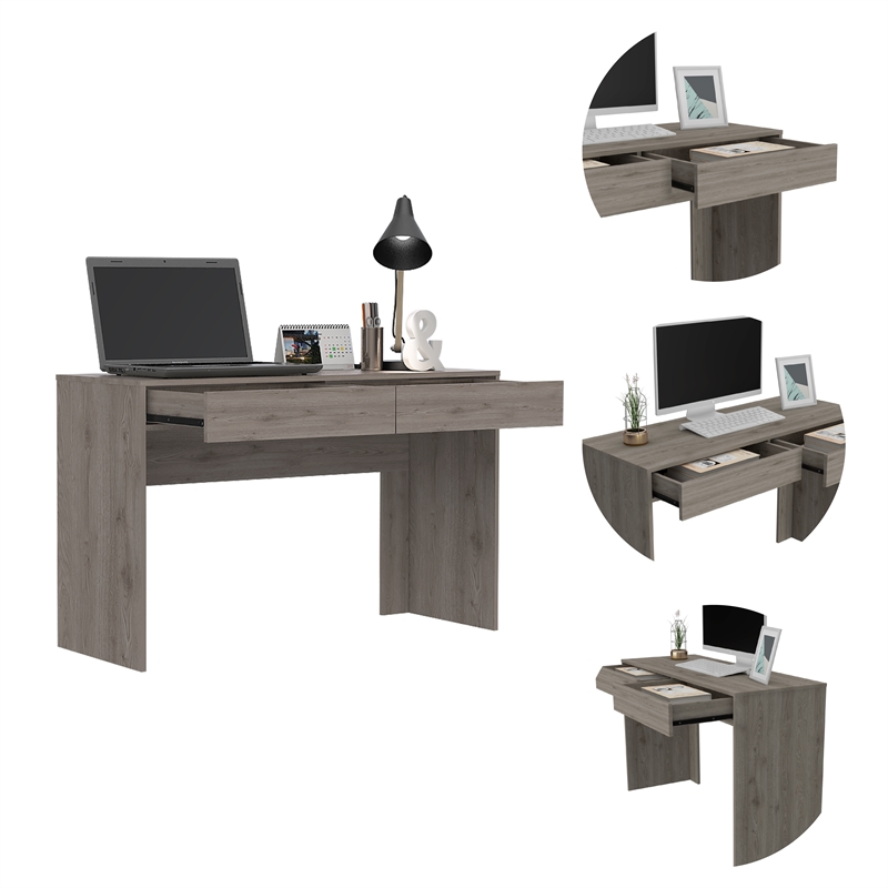 Pemberly Row Computer Desk with 2 Drawers in Particle Board Gray