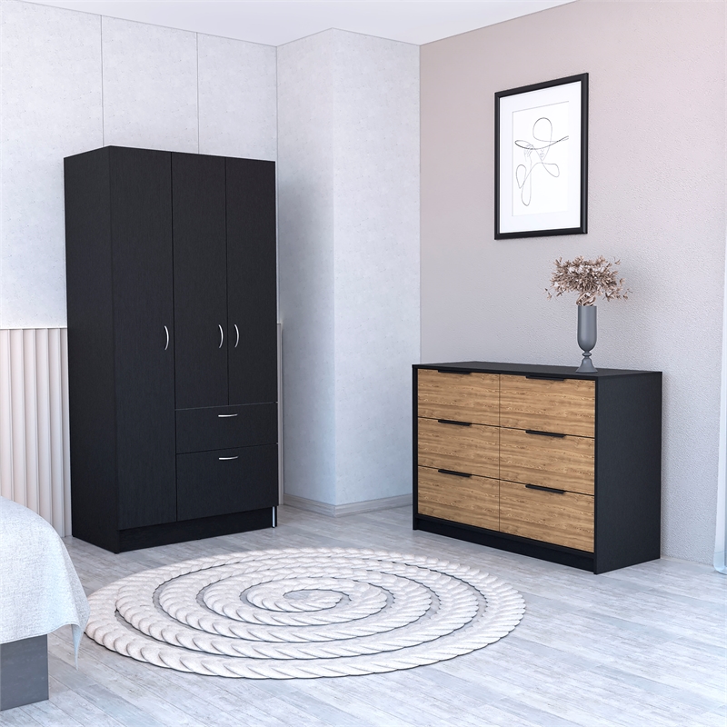 Pemberly Row Crete 2 Pc Bedroom Set Engineered Wood Multi-Color Finish