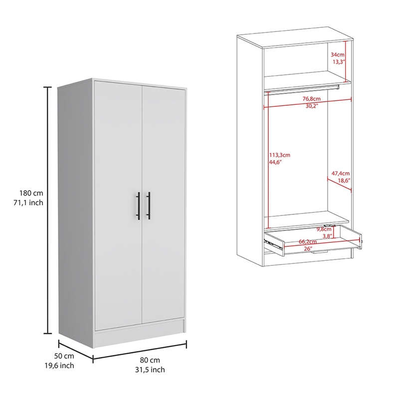 Pemberly Row 2 Piece Bedroom Set with Armoire and Nightstand in White
