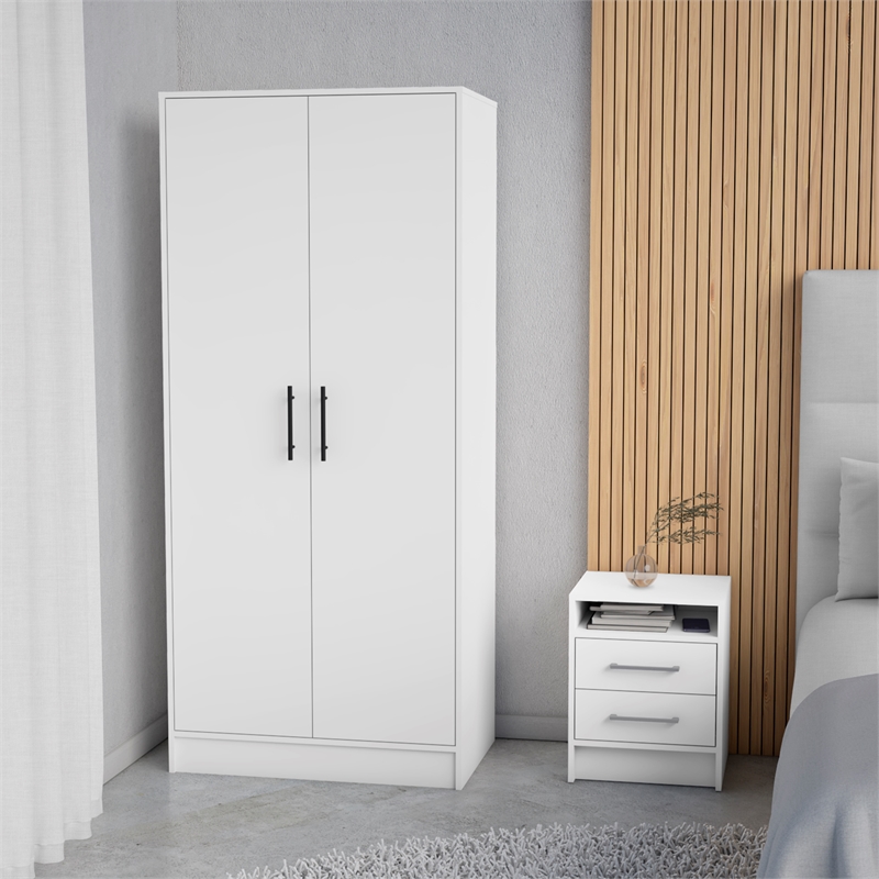 Pemberly Row 2 Piece Bedroom Set with Armoire and Nightstand in White