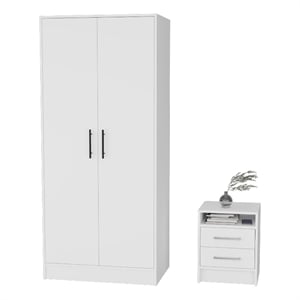 Pemberly Row 2 Piece Bedroom Set with Armoire and Nightstand in White