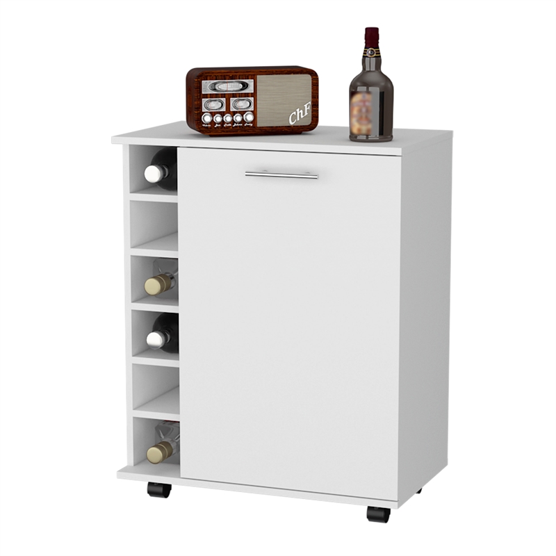 Pemberly Row Rawlins Bar Cart with Bottle Rack in Engineered Wood White